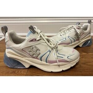 Tory Burch Good Luck Tech Trainer Mesh Ivory/Blue/Orchid Sneakers White 10